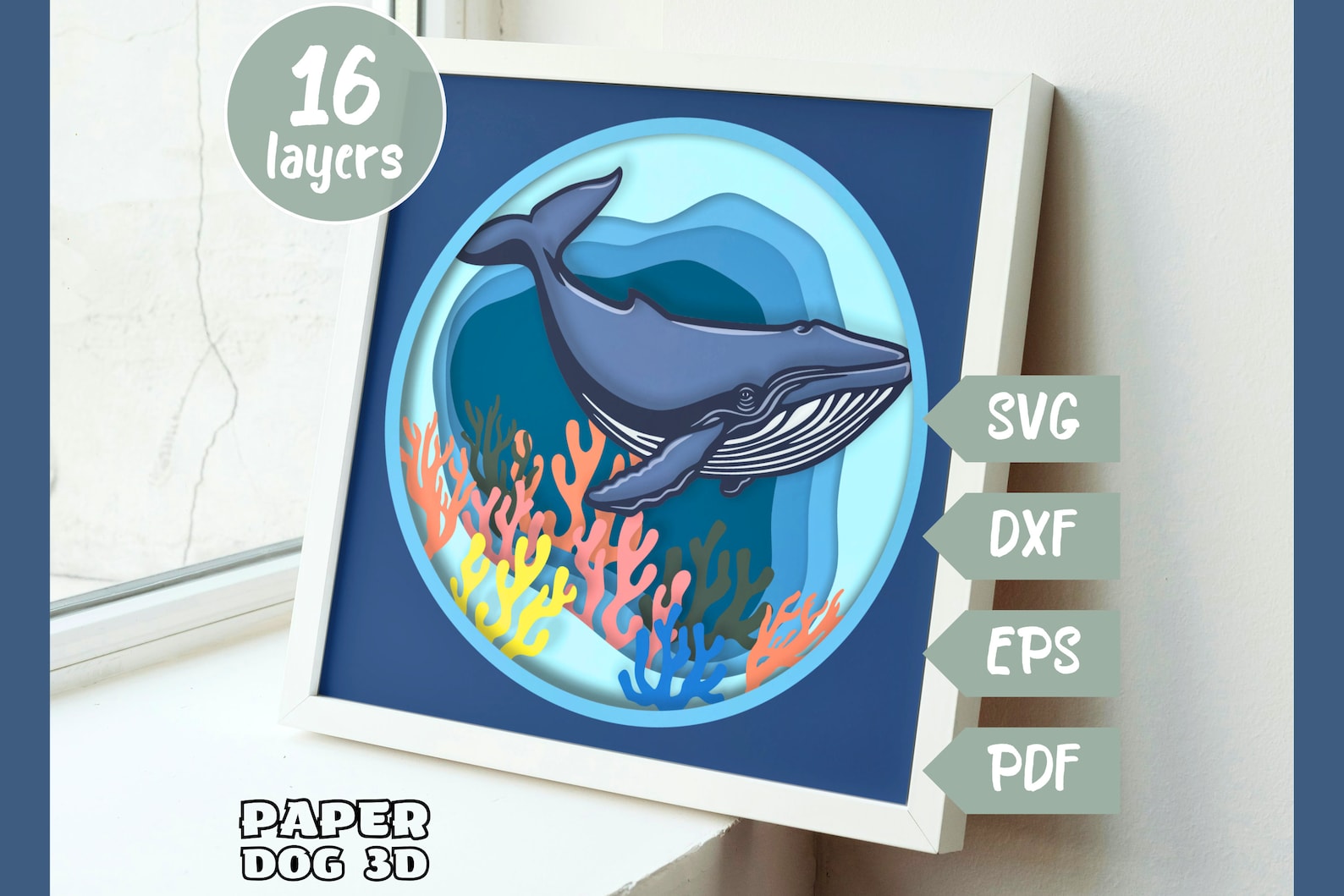 Whale 3D Layered SVG for Cardstock, Multilayer Papercut, Shadow Box ...