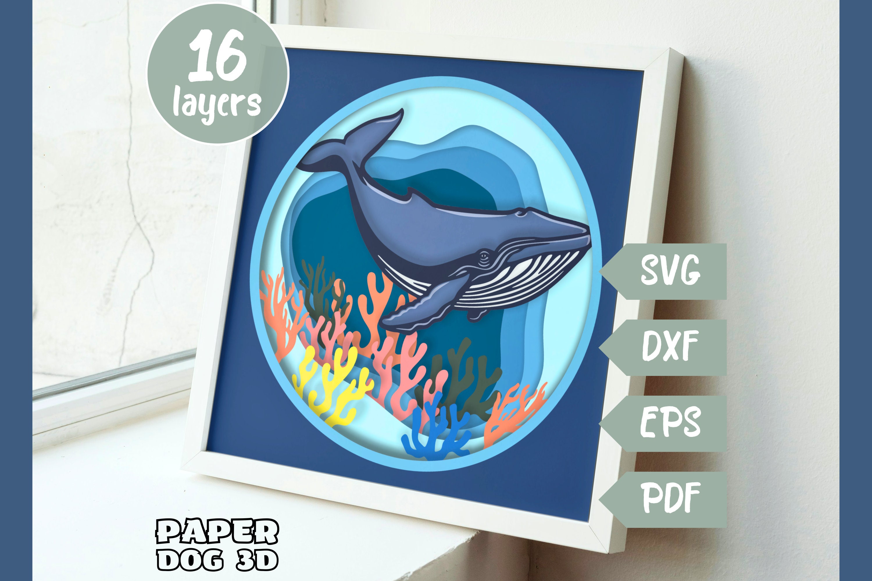 Whale 3D Layered SVG for Cardstock, Multilayer Papercut, Shadow Box ...