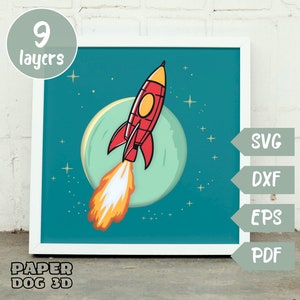 Rocket 3D Layered SVG For Cardstock, Multilayer Papercut, Shadow Box Template, Cricut, silhouette, Space cut file, pdf, diy Baby Shower Gift