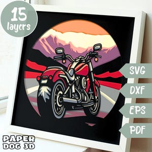 Moto 3D a strati SVG per cartoncino, modello Shadow Box, multistrato, file di taglio Cricut per moto, Light Box di carta tagliata per moto, DXF