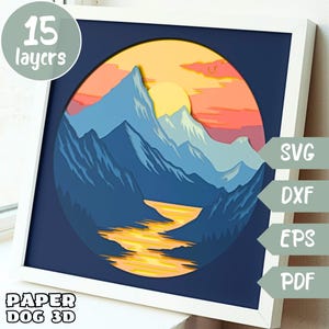 Mountains Shadow Box Template, 3D Layered SVG For Cardstock, Multilayer Papercut, Cricut, silhouette dxf, cut file, pdf, wall art diy