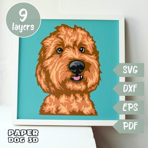 Labradoodle SVG 3D Layered Für Cardstock, Multilayer Papercut, Schattenbox-Datei für Cricut Silhouette dxf, Hundeportrait Schnittdatei Haustier Gedenkstätte