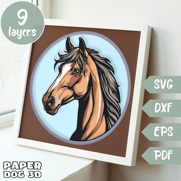 Horse portrait 3D Layered SVG For Cardstock, Shadow Box, Multilayer Papercut Template, Farm Cricut, silhouette, wall art Decoration diy