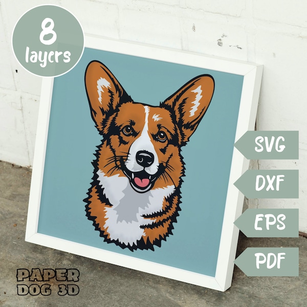 Corgi SVG 3D Layered For Cardstock, Multilayer Papercut, Shadow Box files for Cricut, silhouette dxf, dog Cut file, pdf, pembroke welsh