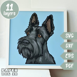 Scottish Terrier 3D Layered SVG für Cardstock, Multilayer Papercut, Hund Shadow Box Cricut, Silhouette Dxf, Hund Cut Datei, Haustier-Denkmal, Mandala