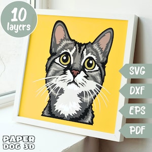 Fichiers SVG en couches 3D pour papier cartonné, papier découpé multicouche, fichiers Shadow Box pour Cricut, silhouette dxf, fichier de coupe chat, mémorial pour animaux de compagnie, cadeau bricolage