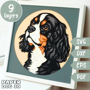 Cavalier King Charles Spaniel Schattenbox, 3D SVG geschichtet Für Karton, Multilayer-Papierschnittvorlage, Cricut, Hundeschnittdatei, Haustierstatue