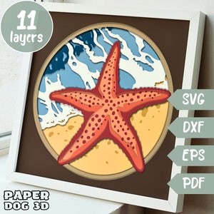 3d Starfish shadow box template, Layered SVG For Cardstock, file for cricut, sea life paper cut, Beach Light Box DIY, Multilayer Mandala
