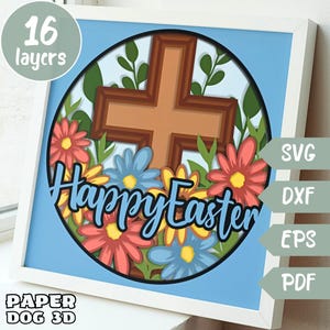 Modèle SVG Pâques Shadow Box, SVG en couches 3D pour papier cartonné, papercut multicouche, Cricut, silhouette dxf, joyeux Pâques papier art bricolage, pdf