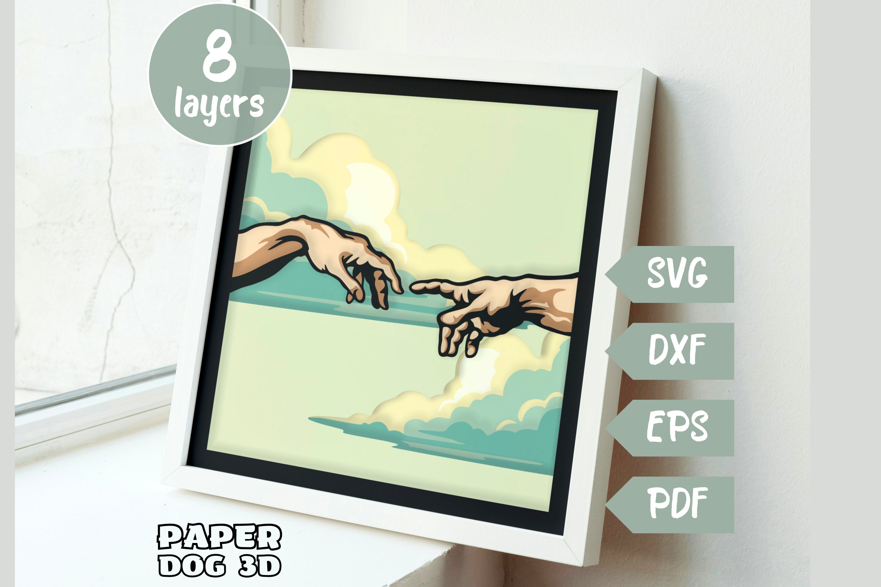Creation of Adam 3D Layered SVG For Cardstock, Multilayer Papercut, Shadow Box Template, Cricut, silhouette, cut file, Hands Sistine Chapel