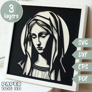 Maagd Maria Shadow Box SVG-sjabloon, 3D gelaagde SVG voor karton, meerlaagse papercut, Cricut, gesneden bestand, diy christelijk cadeau, religieus