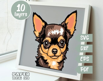 Chihuahua dog 3D Layered SVG For Cardstock, Multilayer Papercut, Shadow Box files Cricut, silhouette dxf, dog Cut file, pet memorial, pdf