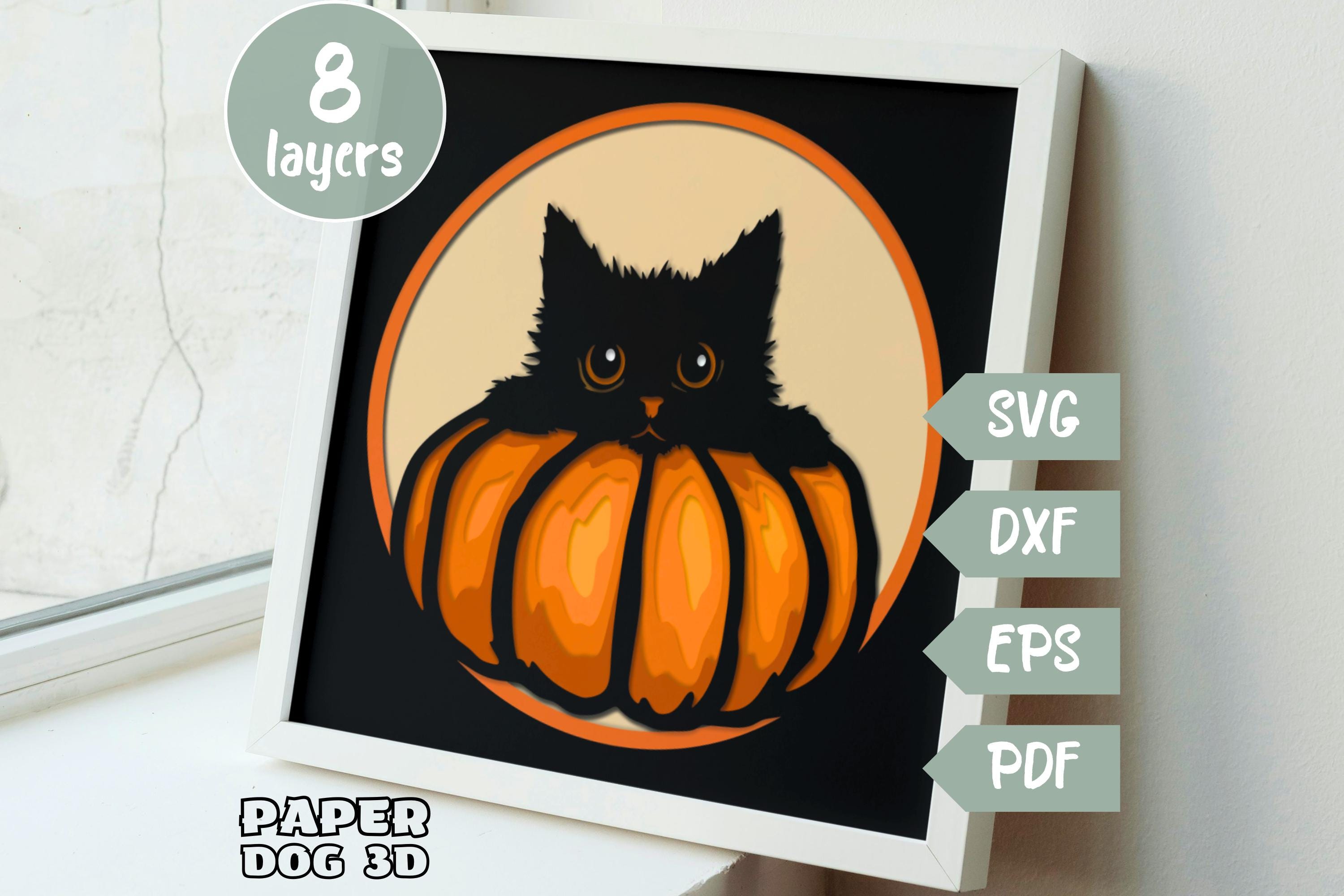 Halloween Black Cat Shadow Box Template, 3D Layered SVG for Cardstock ...