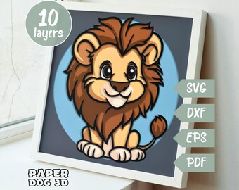 Lion Shadow Box SVG Template, 3D Layered SVG For Cardstock, Multilayer Papercut, Cricut file, Nursery Wall Art, pdf, diy Baby Shower Gift