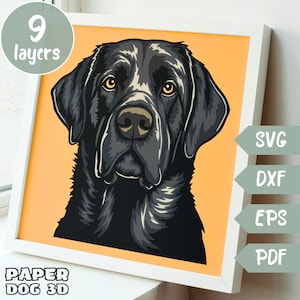 Labrador noir SVG 3D en couches pour papier cartonné, papier découpé multicouche, fichier Shadow Box pour Cricut silhouette dxf, fichier coupe visage de chien, mémorial pour animaux de compagnie