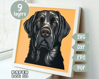 Black Labrador SVG 3D Layered For Cardstock, Multilayer Papercut, Shadow Box file for Cricut silhouette dxf, dog face Cut file, pet memorial