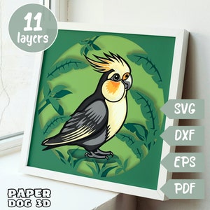 Plantilla SVG de caja de sombras PARROT, SVG en capas 3D para cartulina, corte de papel multicapa, Cricut, silueta, cacatúa en PDF, regalo de baby shower de bricolaje