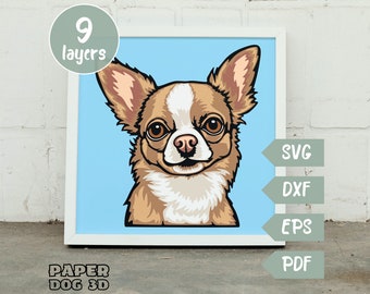Chihuahua SVG 3D Layered For Cardstock, Multilayer Papercut, Shadow Box files for Cricut, silhouette dxf, dog Cut file, pet memorial love