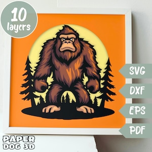 Big Foot 3D Layered SVG für Karton, Multilayer Papierschnitt, Schatten Box Vorlage, Cricut, Silhouette Dxf, Light Box Schnitt Datei Pdf, Wand Kunst DIY