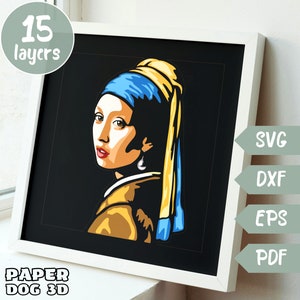 Girl With a Pearl Earring 3D Layered SVG For Cardstock, Multilayer Papercut, Shadow Box Template, Cricut, silhouette, cut file, wall art diy