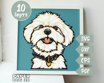 Bichon Frise dog 3D Layered SVG For Cardstock, Multilayer Papercut, Shadow Box files Cricut, silhouette dxf, dog Cut file, pet memorial, pdf