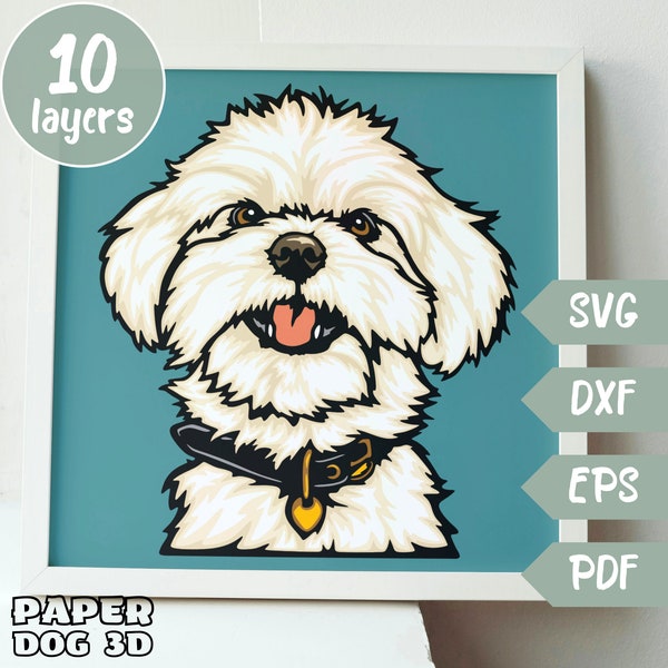 Bichon Frise dog 3D Layered SVG For Cardstock, Multilayer Papercut, Shadow Box files Cricut, silhouette dxf, dog Cut file, pet memorial, pdf