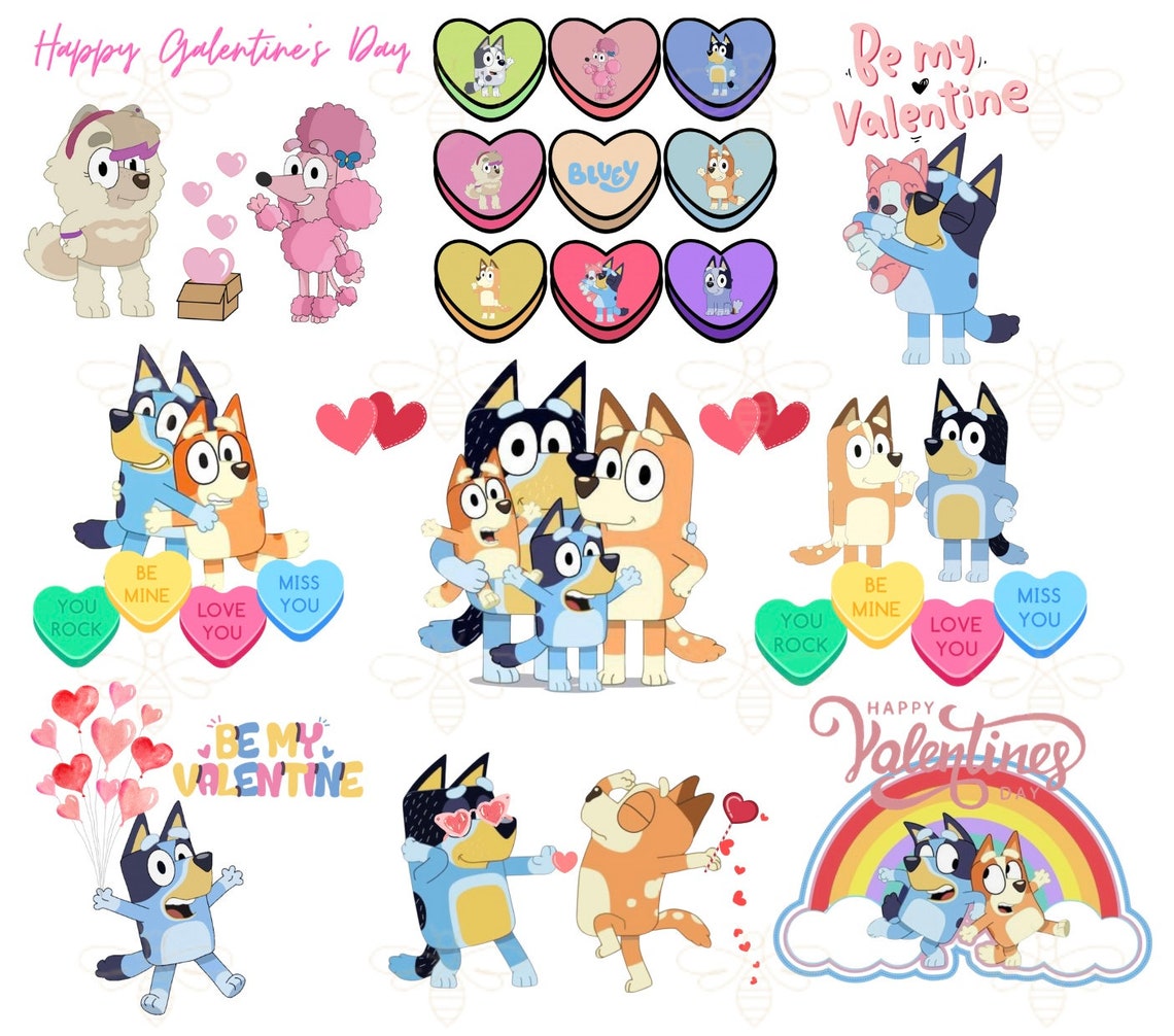 Bluey Valentines Pngs Bundle, 11 PNG, Bluey Family Friends, Bluey ...