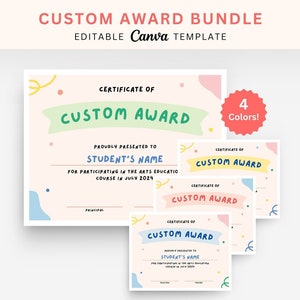 Custom Award Certificate Canva Template Bundle | Editable Digital Classroom Certificate | Printable School Award | Instant Download