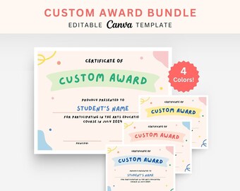Custom Award Certificate Canva Template Bundle | Editable Digital Classroom Certificate | Printable School Award | Instant Download
