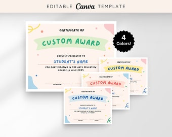 Custom Award Certificate Canva Template Bundle | Editable Digital Classroom Certificate | Printable School Award | Instant Download