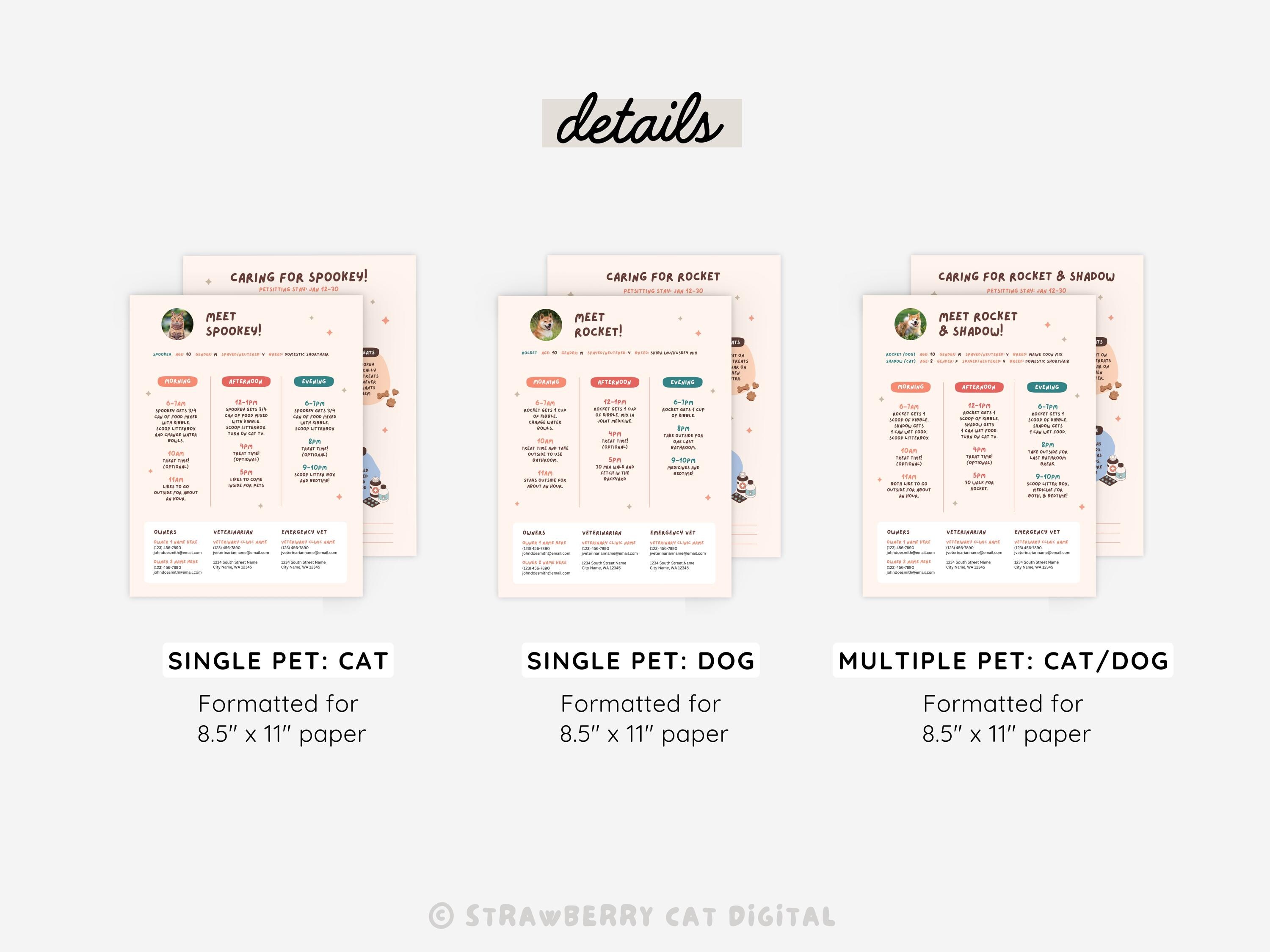 Pets Design Note Pet Sitter Notes Canva Template | Cat Sitter Editable Form | Dog Sitter ...