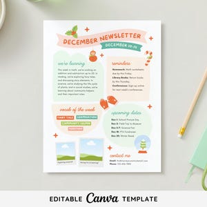 Editable December Newsletter Canva Template | Winter Newsletter Monthly PTA Newsletter | Classroom Newsletter | Holiday Seasonal Newsletter