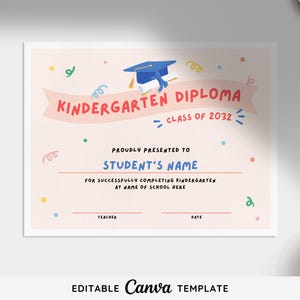 Bearbeitbare Kindergarten-Diplomvorlage | Ausdruckbare Abschlussurkunde | Schulauszeichnung zum Ausdrucken | Auszeichnung zum Jahresende | Abschluss-Schablone