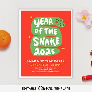 Editable Lunar New Year Flyer Template | Year of the Snake 2025 Invite | Chinese New Year Wall Art Decor | Lunar New Year Classroom Sign