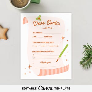 Bearbeitbarer Brief an Santa Printable | Personalisierte Weihnachtsmann Buchstabe | Kinder Brief an Santa Vorlage Einfach zu drucken Brief an Santa Weihnachtsliste
