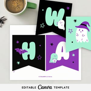 Editable Halloween Banner Canva Template | Printable Happy Halloween Bunting Banner | Halloween Sign Template | Halloween Party Decorations
