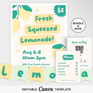 Editable Lemonade Stand Signage Templates | Lemonade stand poster | Printable Summer fundraiser flyer | Canva Template | Instant Download