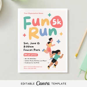 Editable Fun Run Flyer Template | 5k event flyer | Printable 5k event poster | 5k walk run invite | Canva Template | Instant Download