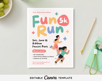Editable Fun Run Flyer Template | 5k event flyer | Printable 5k event poster | 5k walk run invite | Canva Template | Instant Download