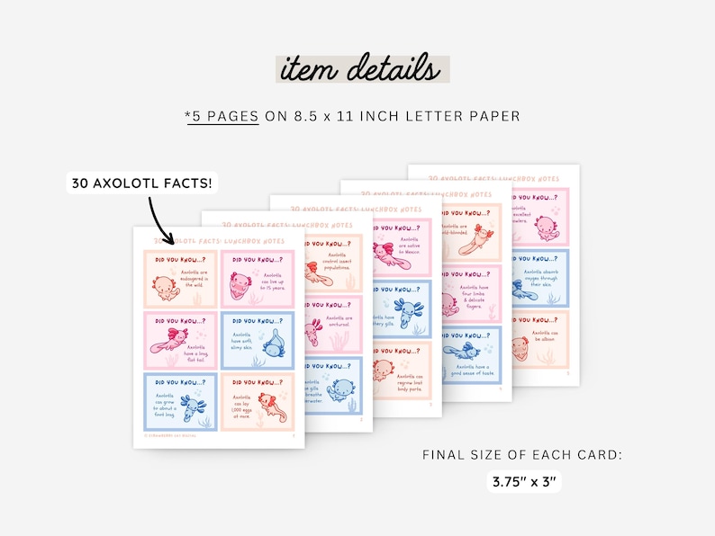 Axolotl Facts Lunchbox Notes | Printable Lunch Notes for Kids | Animal ...