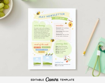 Editable May Newsletter Template | Monthly PTA PTO Newsletter | May Classroom Newsletter | Spring School Newsletter End of Year Newsletter