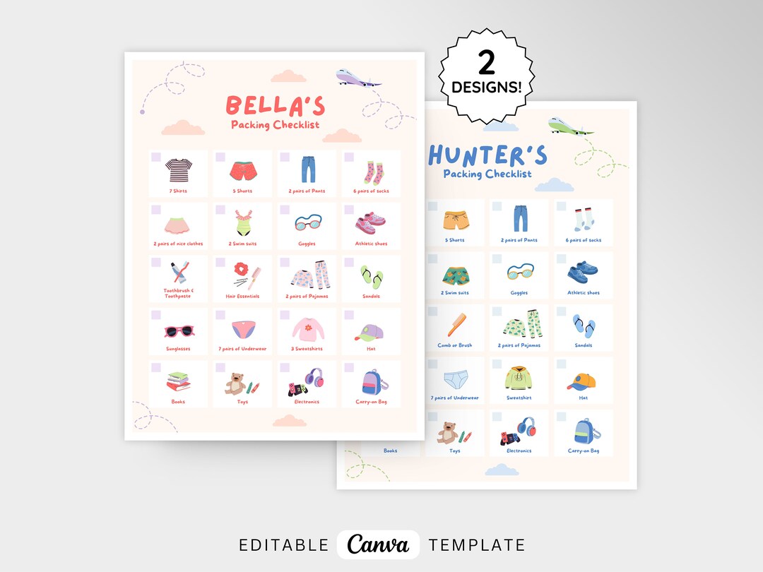 Packing Number Visual Editable Packing List for Kids Template Kids Visual Packing List Summer ...