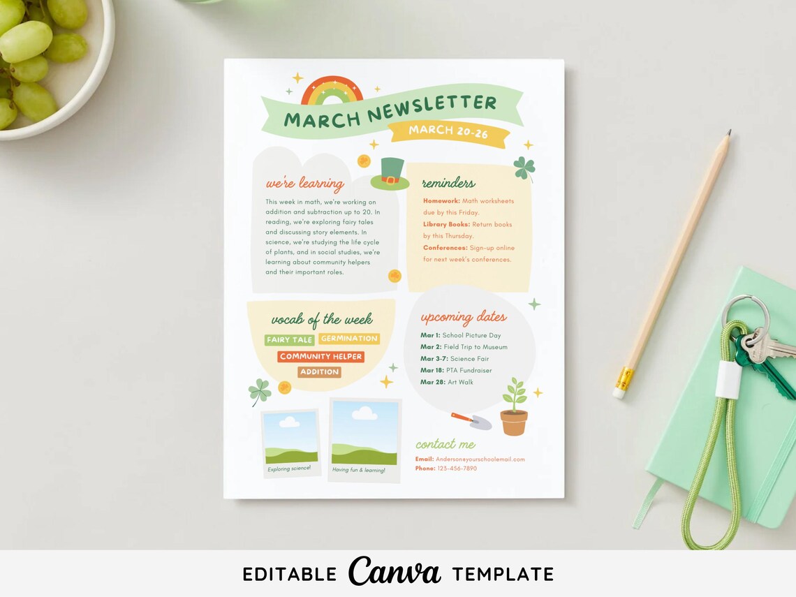 Editable March Newsletter Template | St Patricks Day Newsletter Monthly ...