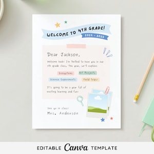 Plantilla de Canva editable de carta de bienvenida para estudiantes / Presentación del maestro / Boletín informativo del aula / Regreso a la escuela / Descarga instantánea