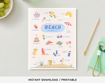 Búsqueda del tesoro en la playa para niños (imprimible) / Actividad de verano al aire libre para niños / Búsqueda del tesoro en la naturaleza / Lista de deseos de verano / Descarga instantánea