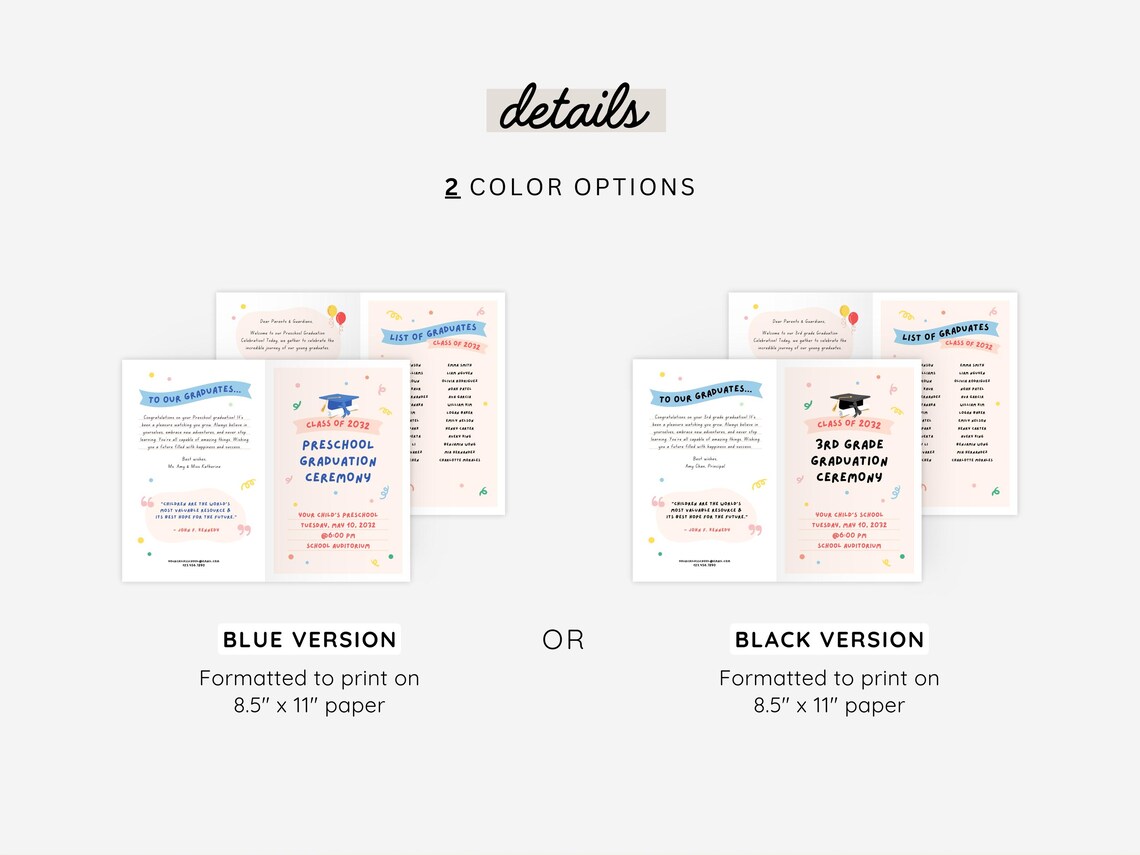 Editable Graduation Program Template | Printable Ceremony Program ...