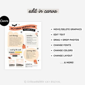 Editable October Newsletter Canva Template Fall Newsletter Monthly PTA ...