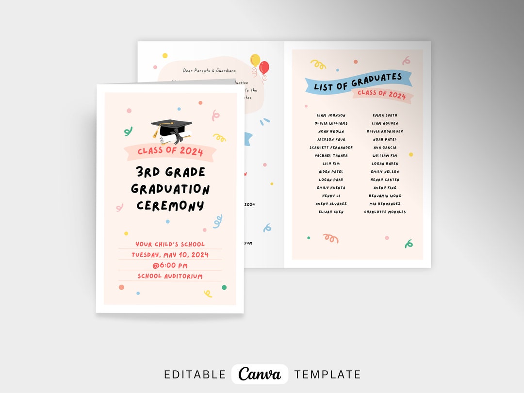 Graduation Program Downloadable Editable Graduation Program Template Printable Ceremony Program Canva ...