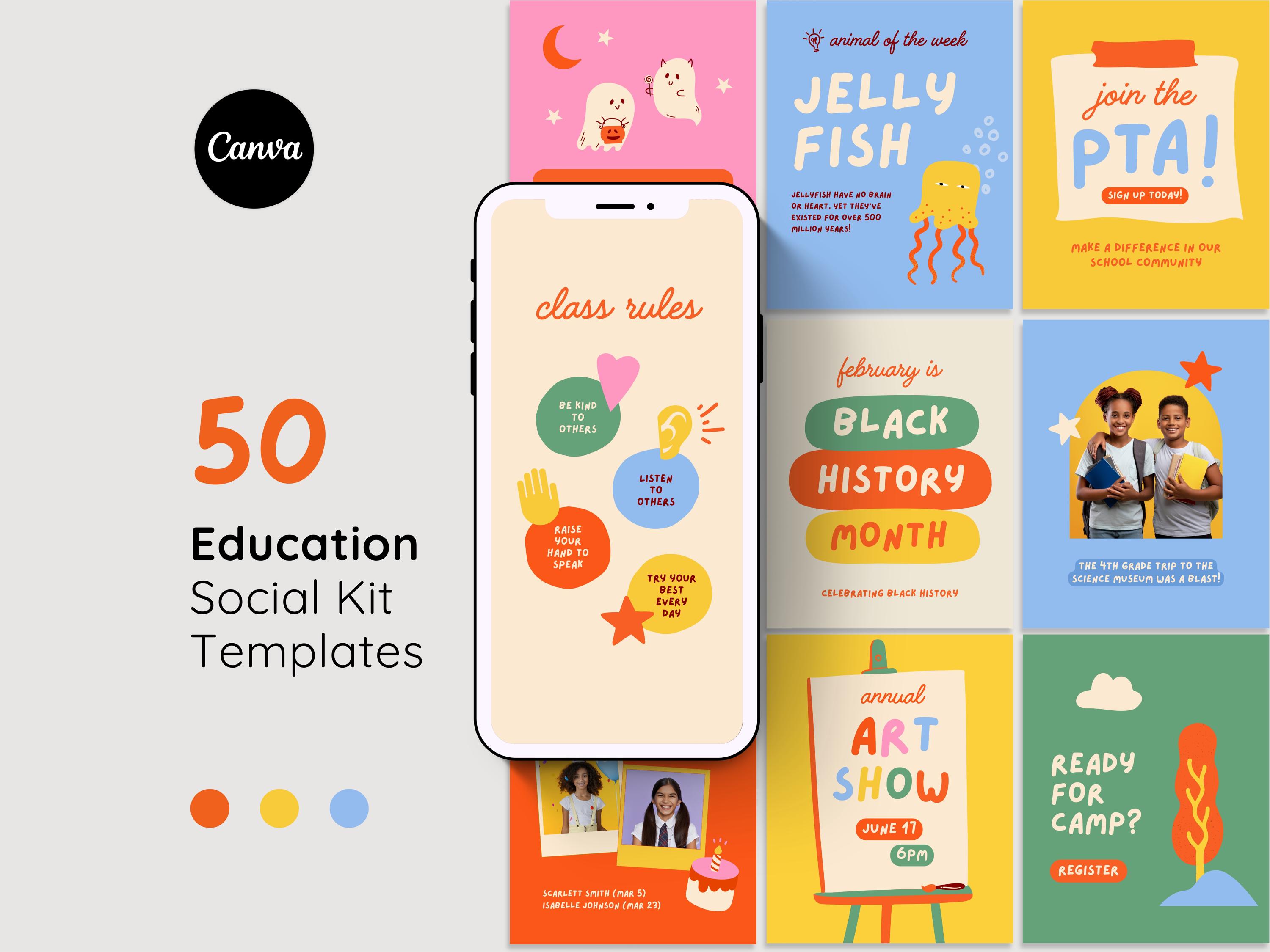 50 Bold and Colorful Teacher Instagram Post Templates | Education ...