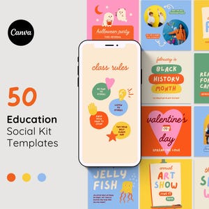50 Bold and Colorful Teacher Instagram Post Templates | Education Social Media Posts | Posts for Schools | Instagram Stories Canva template